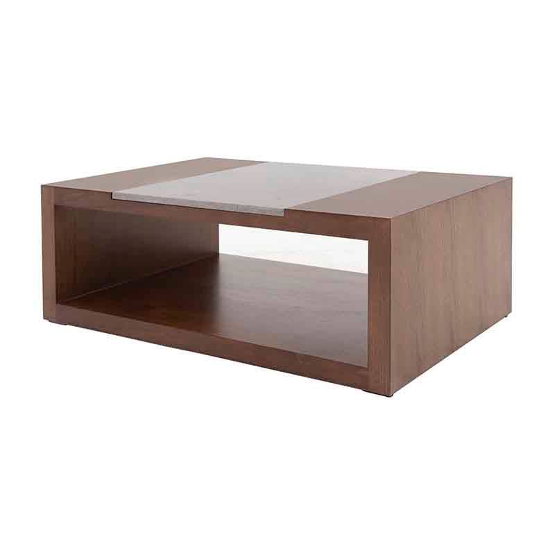 Mesa de centro Berne de Deurope en nogal gris con chapa de nogal y placa de mármol, tamaño 120x80x45 cm, diseño moderno.