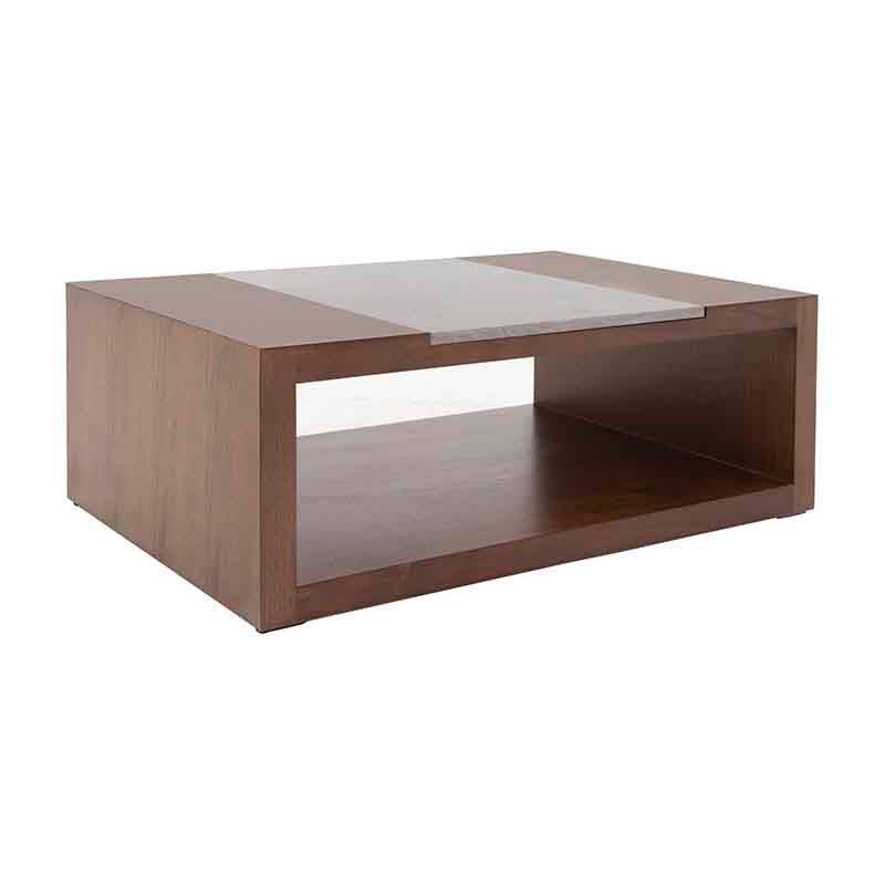 Mesa de centro Berne de madera nogal con chapa de nogal y placa de mármol en color gris, tamaño 120x45x80 cm.