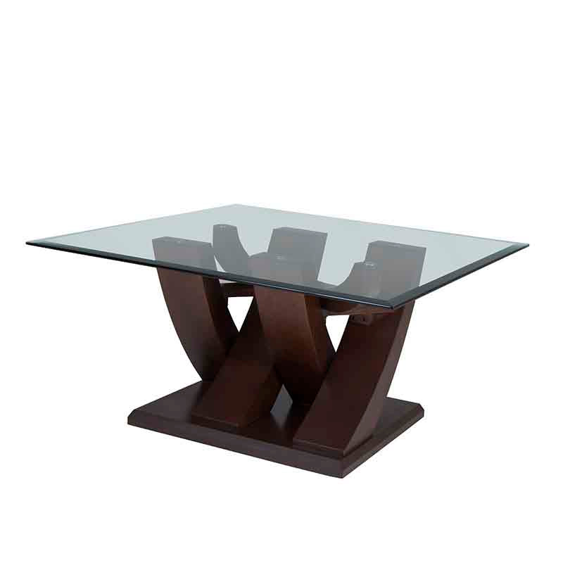 Mesa de centro Burj de madera de nogal con cubierta de cristal, dimensiones 90x45x90 cm, deurope.com.mx.
