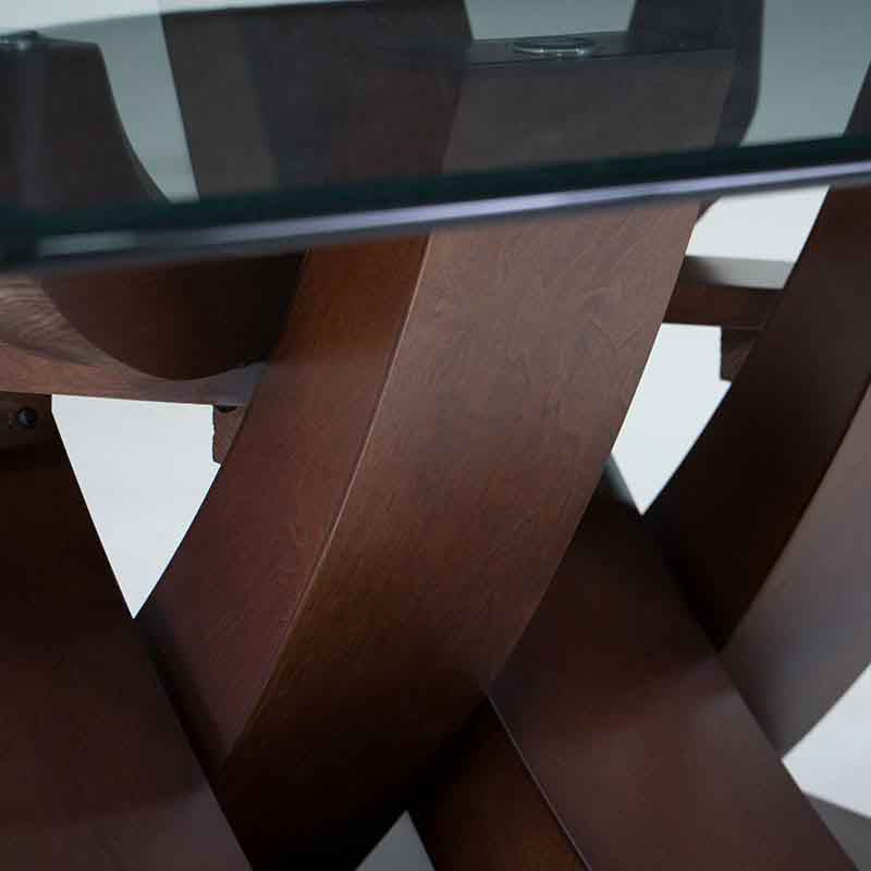 Mesa de centro Burj de estilo moderno de madera nogal con cubierta de cristal, dimensiones 90x45x90 cm.