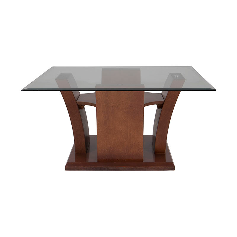 Mesa de centro Tulip de madera con cubierta de cristal, estilo moderno, dimensiones 90x45x90 cm, diseñada por deurope.com.mx