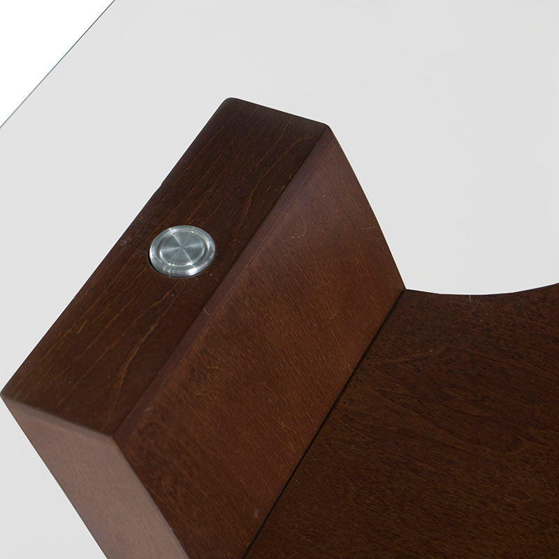 Mesa de centro Tulip de madera nogal con cubierta de cristal, 90 cm de largo, 45 cm de alto y 90 cm de fondo.