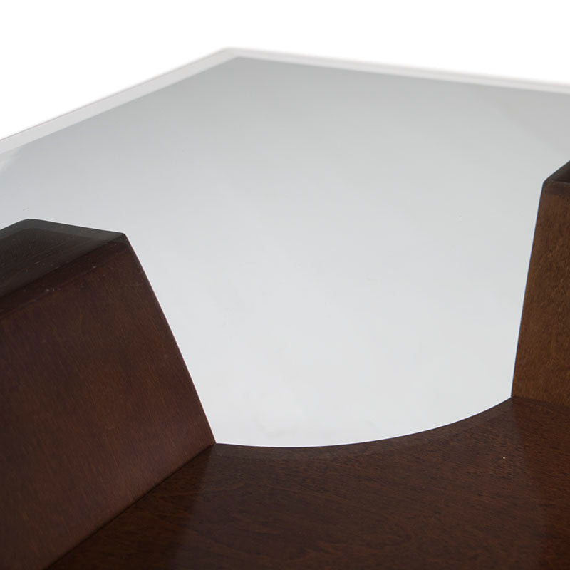 Mesa de centro Tulip de madera nogal con cubierta de cristal, dimensiones 90x45x90 cm, deurope.com.mx