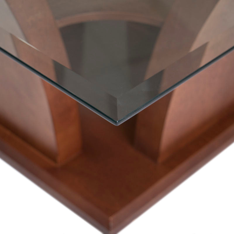 Mesa de centro Tulip de madera de nogal con superficie de cristal, dimensiones 90x45x90 cm, deurope.com.mx
