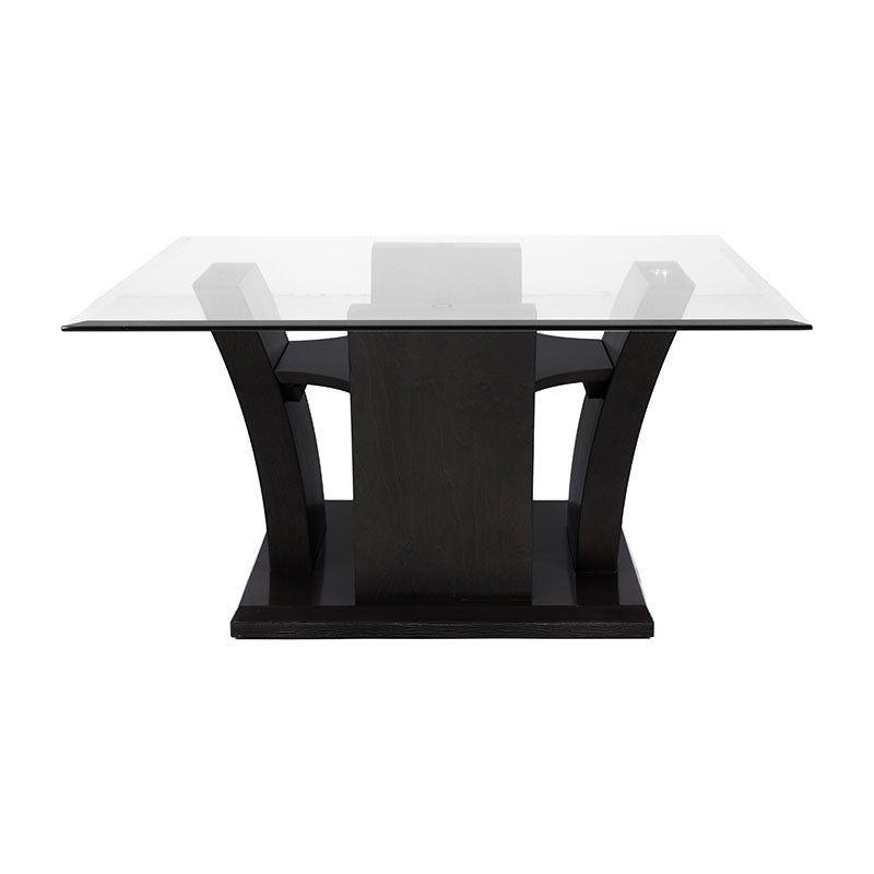 Mesa de centro Tulip de madera nogal con cubierta de cristal, dimensiones 90x45x90 cm, estilo moderno de deurope.com.mx.