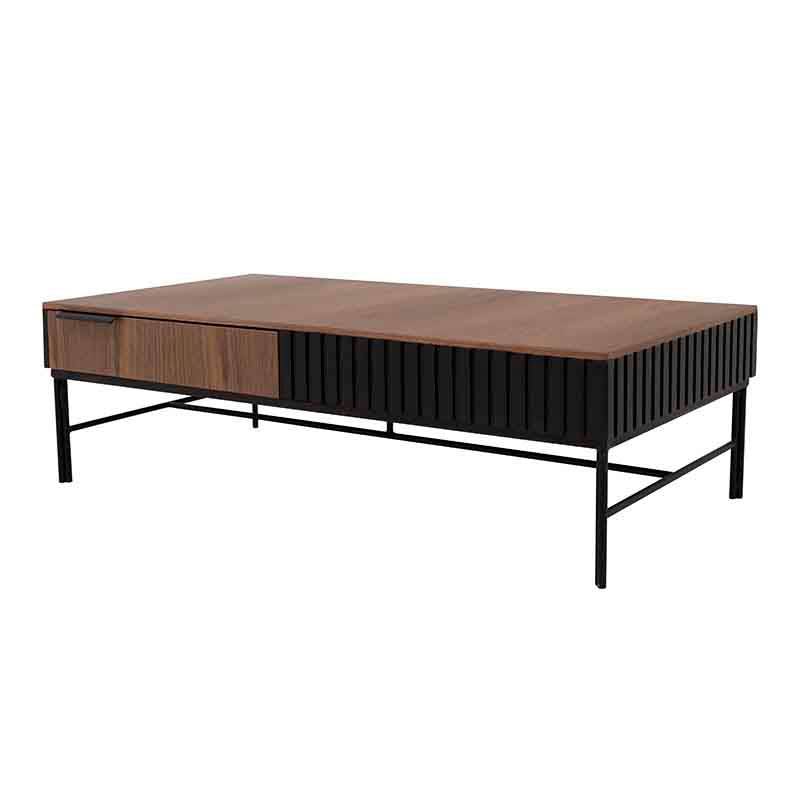 Mesa de centro Jess de madera de pino y chapa de nogal, color negro, con dimensiones de 120x35x60 cm, deurope.com.mx