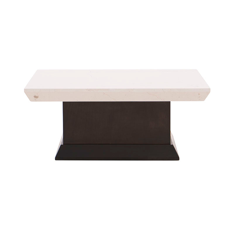Mesa de centro Mond de Deurope con acabado en chapa de caoba y cubierta de mármol belagio, dimensiones 100x43x100 cm.