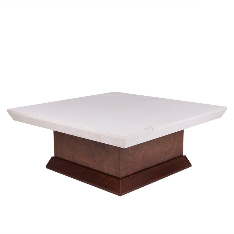 Mesa de centro Mond de Deurope con tapa de mármol y acabado en caoba, dimensiones 100x43x100 cm, estilo moderno y elegante.