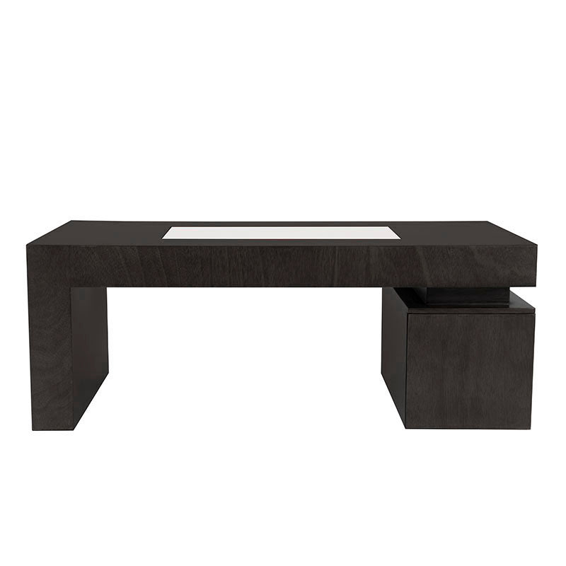 Mesa de centro Tamayo de madera con chapa de caoba y placa de mármol, 120 cm de ancho, 45 cm de alto y 60 cm de fondo.