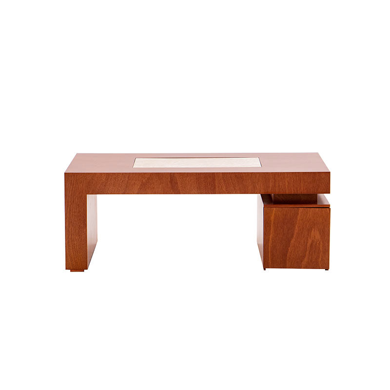 Mesa de centro Tamayo de madera de caoba con placa de mármol, dimensiones 120x60x45 cm, deurope.com.mx