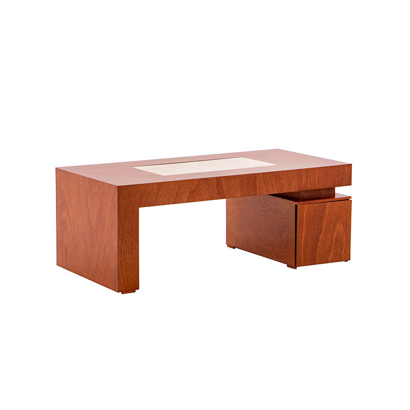 Mesa de centro Tamayo de madera de caoba con placa de mármol, 120 cm de ancho, 45 cm de alto y 60 cm de fondo.