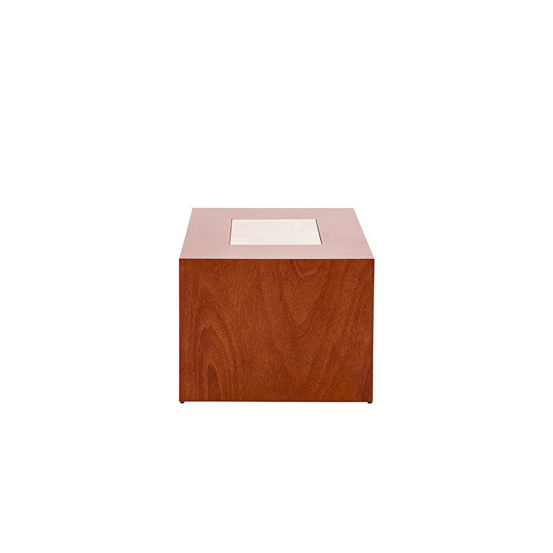 Mesa de centro Tamayo de madera con chapa de caoba y placa de mármol, dimensiones 120x45x60 cm, estilo elegante y moderno.