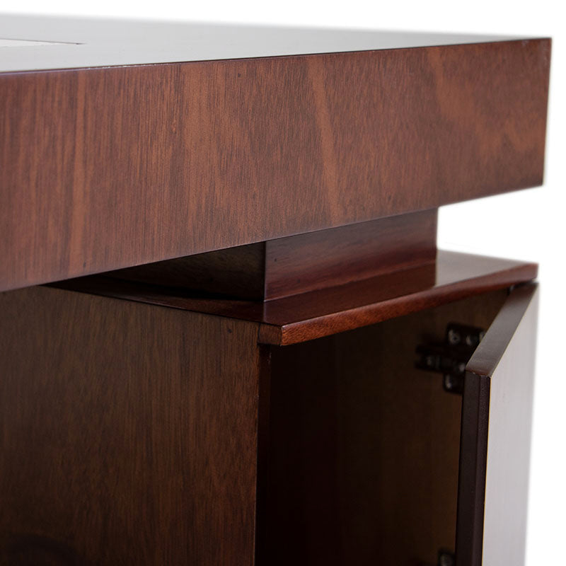 Mesa de centro Tamayo en chapa de caoba con placa de mármol, dimensiones 120x45x60 cm, deoupe.com.mx