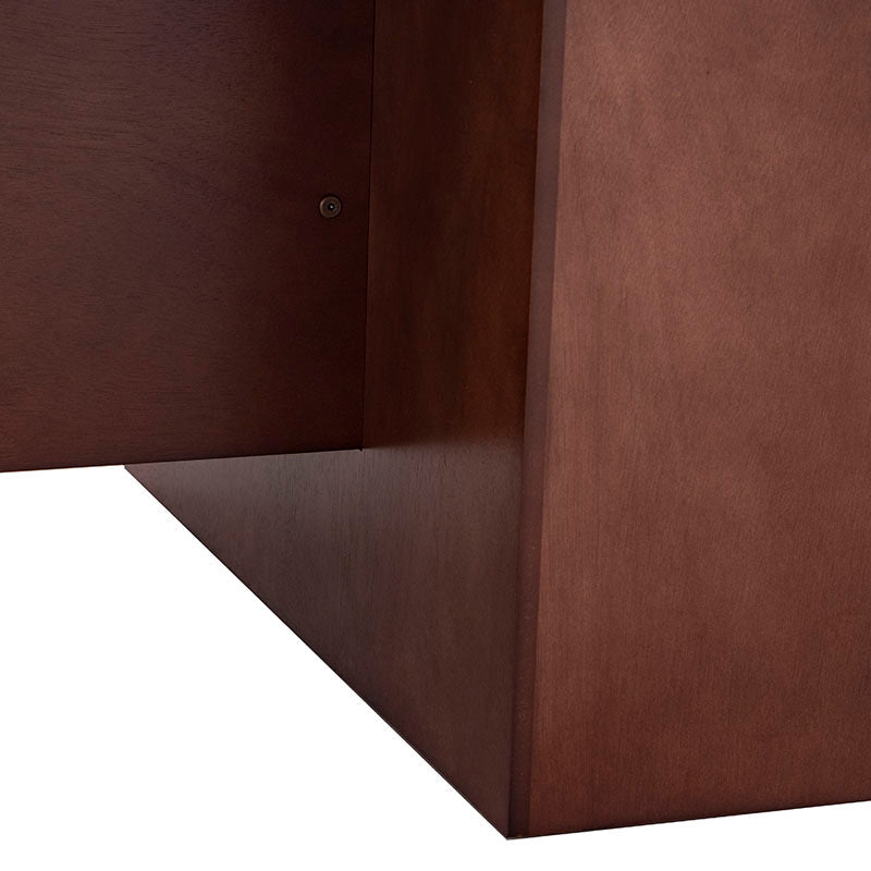 Mesa de comedor Siena de 9 piezas en color café almendra, madera sólida con superficie de 150 cm por 75 cm.