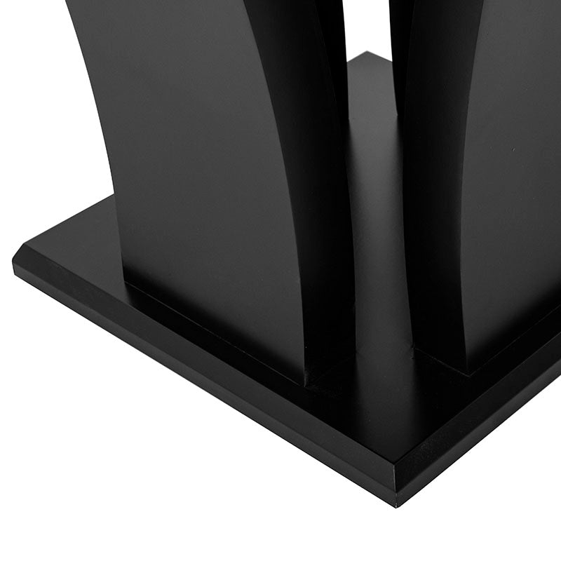 Mesa de comedor Tulip de madera en color nogal con cubierta de cristal, 5 piezas, estilo moderno y elegante.