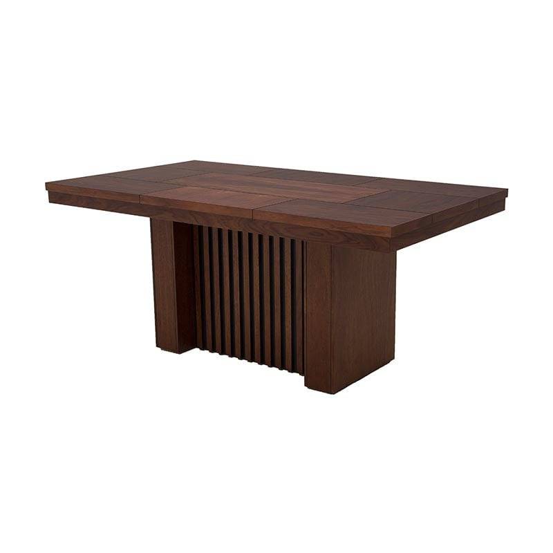 Juego de comedor Bourbon de 7 piezas con mesa de madera de pino envejecido, acabado en café, de aproximadamente 181 cm de largo.