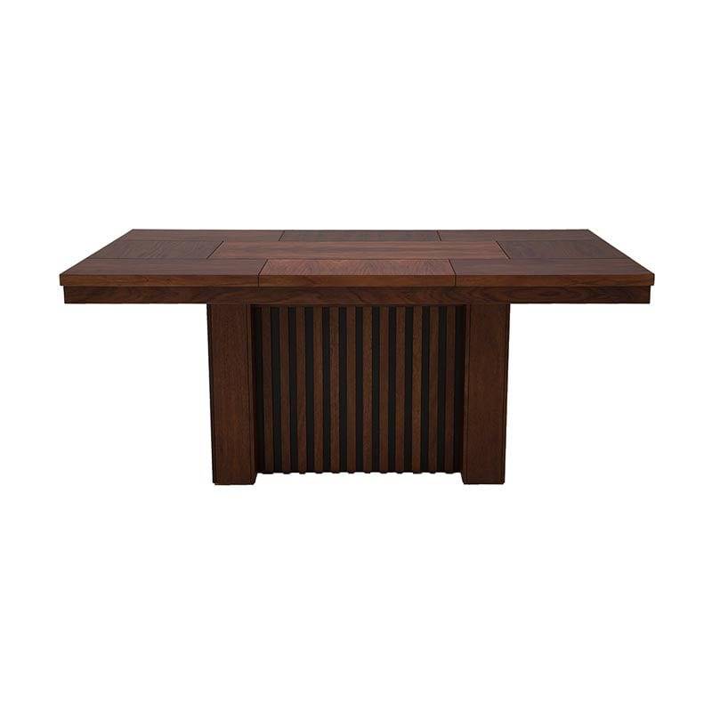 Mesa de comedor Bourbon de madera de pino en tono café, con 7 piezas y diseño elegante para el hogar.
