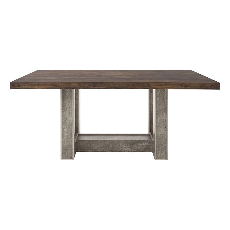 Mesa de comedor Amara de Deurope.com.mx, superficie de madera y patas de metal en un ambiente moderno.