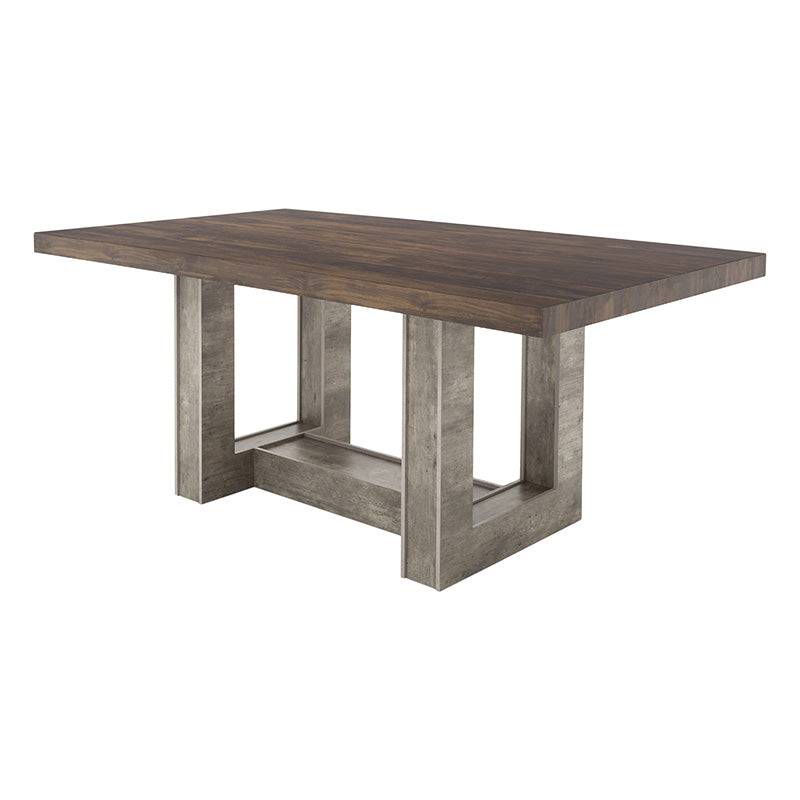 Mesa de comedor Amara de Deurope.com.mx, vista de la superficie de madera y estructura moderna en un ambiente interior.