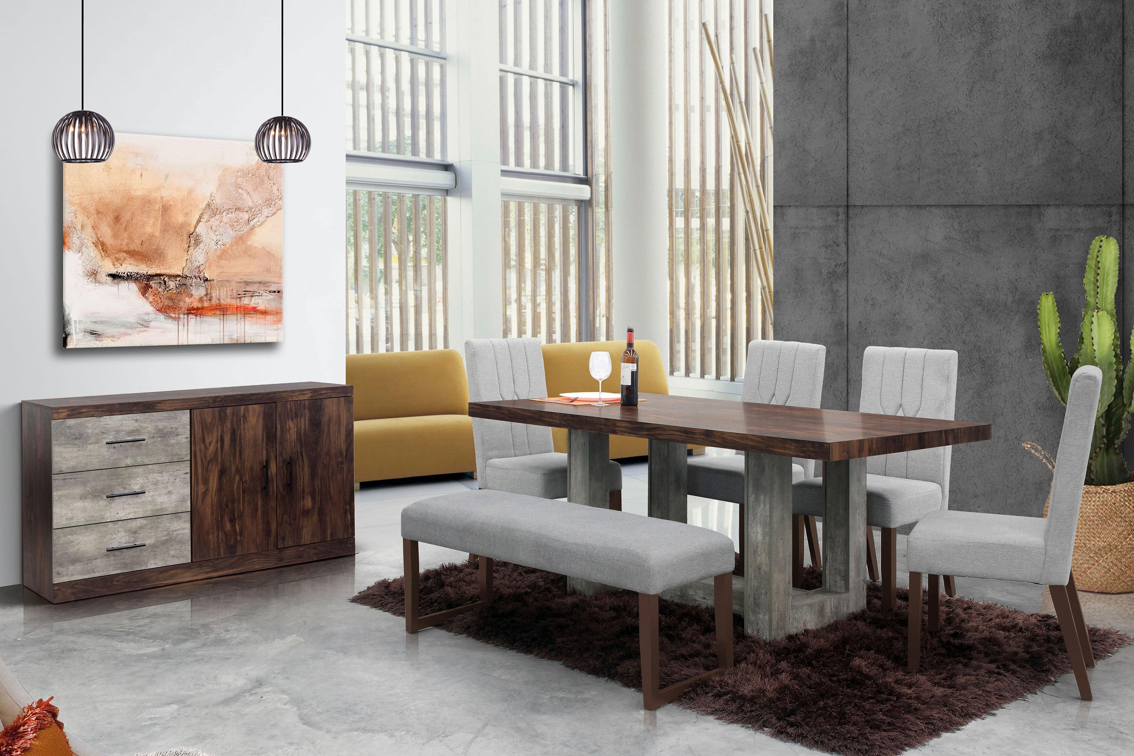 Juego de comedor Amara de Deurope, mesa y sillas modernas en madera clara para comedor elegante.