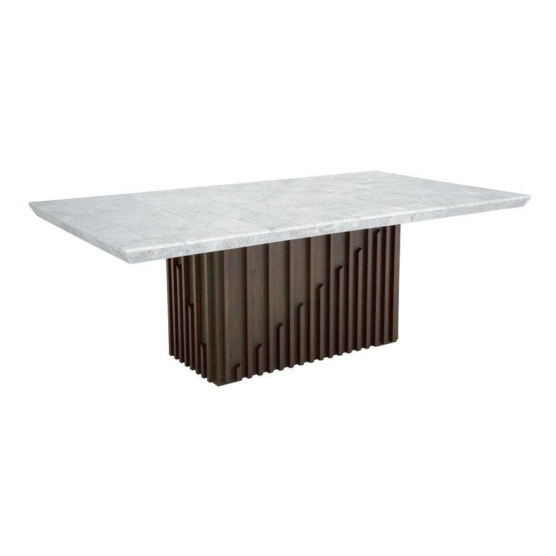 Juego de comedor Quetzal de 7 piezas con mesa y sillas de diseño moderno, ideal para espacios elegantes y funcionales.