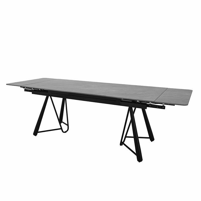 Mesa de comedor extensible Yad de DEurope en gris oscuro con superficie de cerámica y base metálica, vista frontal