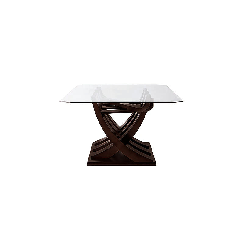 Juego de comedor Aragón de madera nogal con cubierta de cristal y 8 piezas, mostrando la mesa rectangular de 160 cm de largo.
