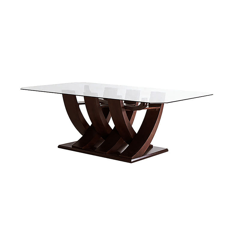 Juego de comedor Aragón de madera nogal con cubierta de cristal, incluye mesa grande de 160 cm de largo y 8 piezas.