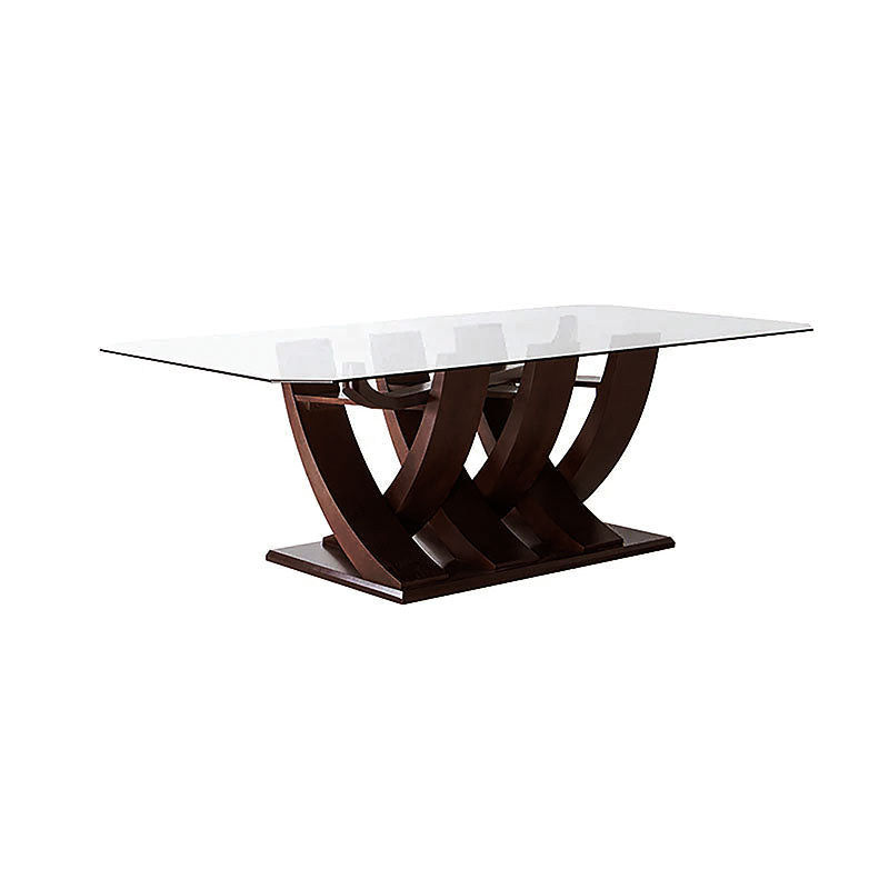 Juego de comedor Aragón de 8 piezas con mesa de cristal y estructura de madera en color nogal, deurope.com.mx