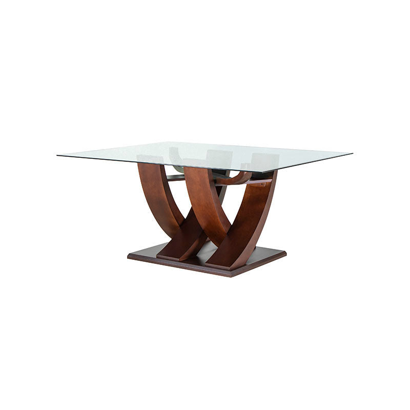 Juego de comedor Aragón de madera con cubierta de cristal y 8 piezas, mesa de 160 cm de largo, en estilo moderno.