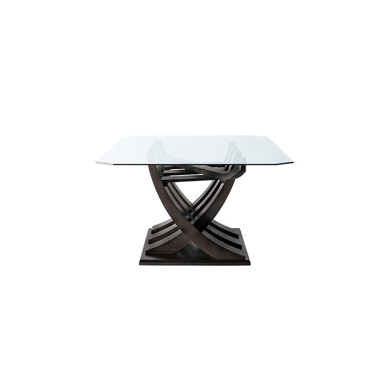 Juego de comedor Aragón de madera nogal con cubierta de cristal, incluye 8 piezas, mesa rectangular de 160 cm de largo.