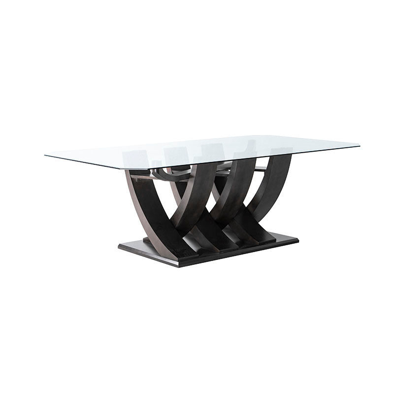 Juego de comedor Aragón de madera con cubierta de cristal y 8 piezas, mesa de 160 cm de largo, diseño elegante y moderno.