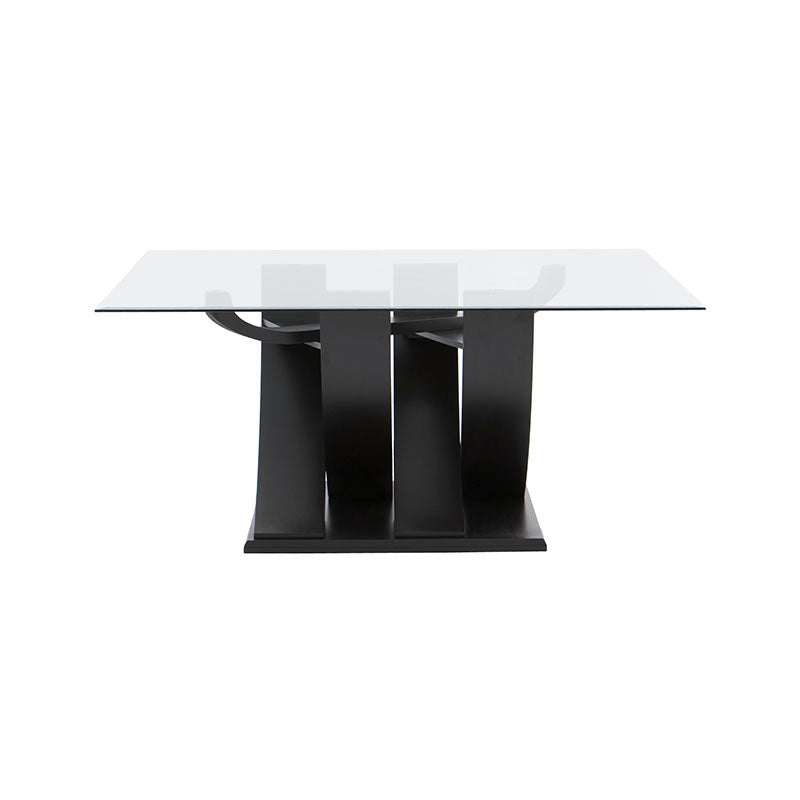 Juego de comedor Aragón de madera con mesa de cristal y 8 piezas, en acabado nogal, con dimensiones de 160x78x130 cm.
