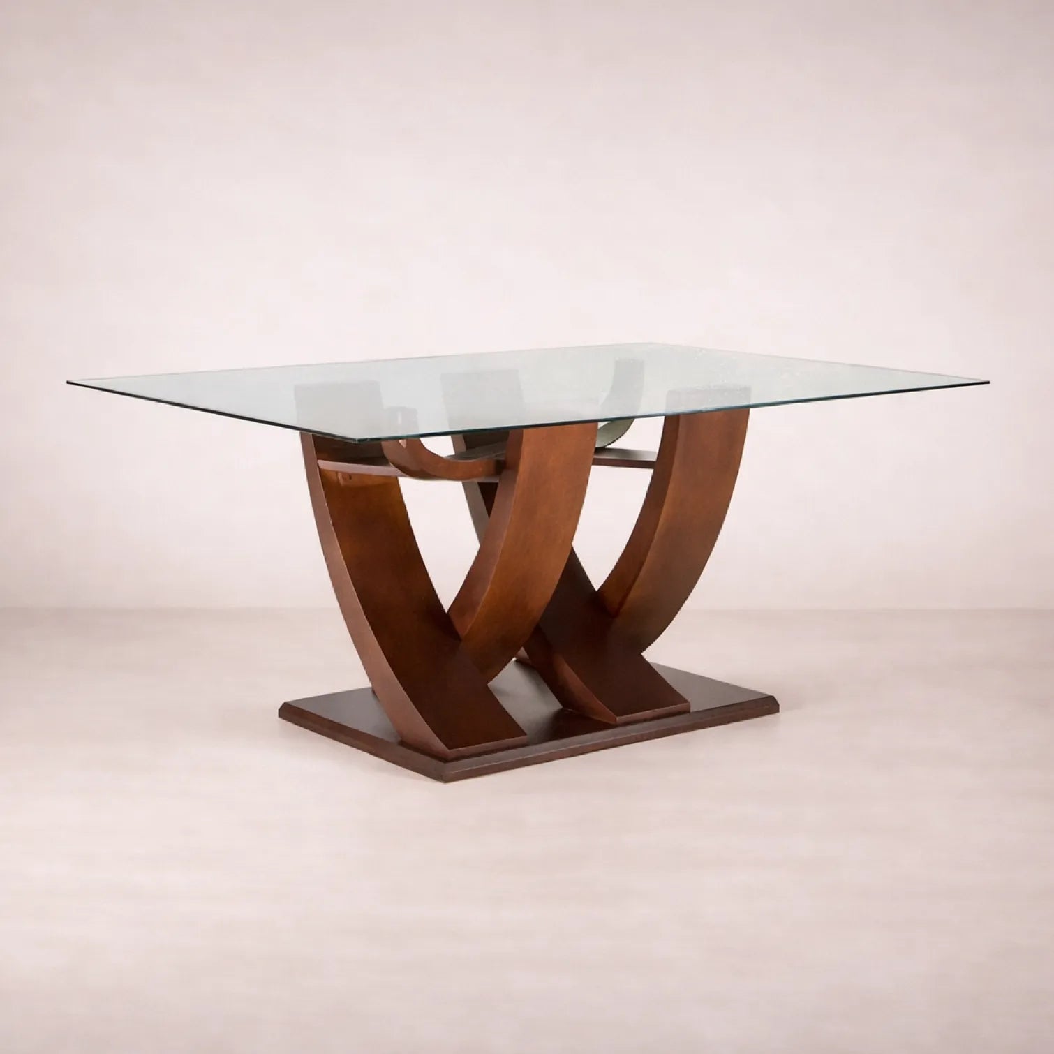 Juego de comedor Aragón de madera con cubierta de cristal y 8 piezas, mesa de 160 cm de largo, estilo moderno y elegante.