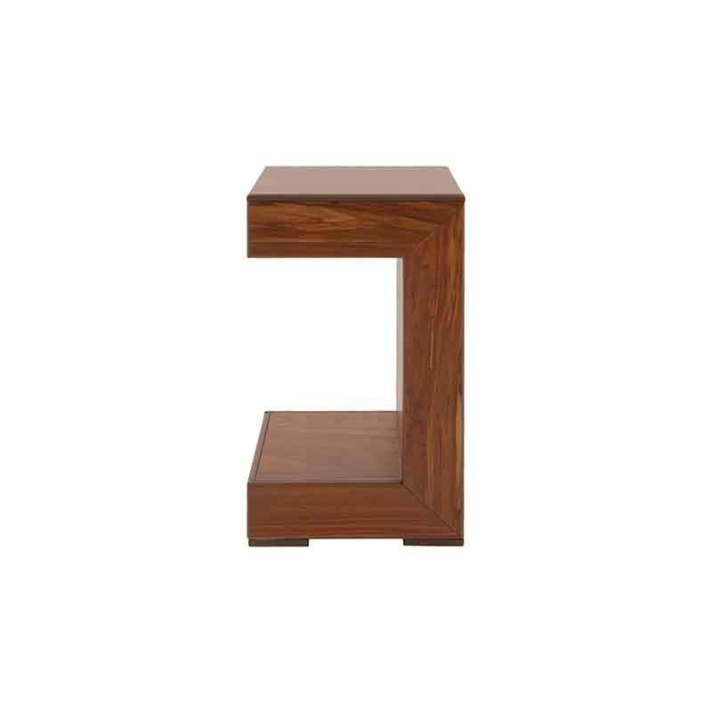 Mesa lateral Tabachin de madera de tzalam en acabado café claro, con dimensiones de 35x62x35 cm, estilo natural y elegante.
