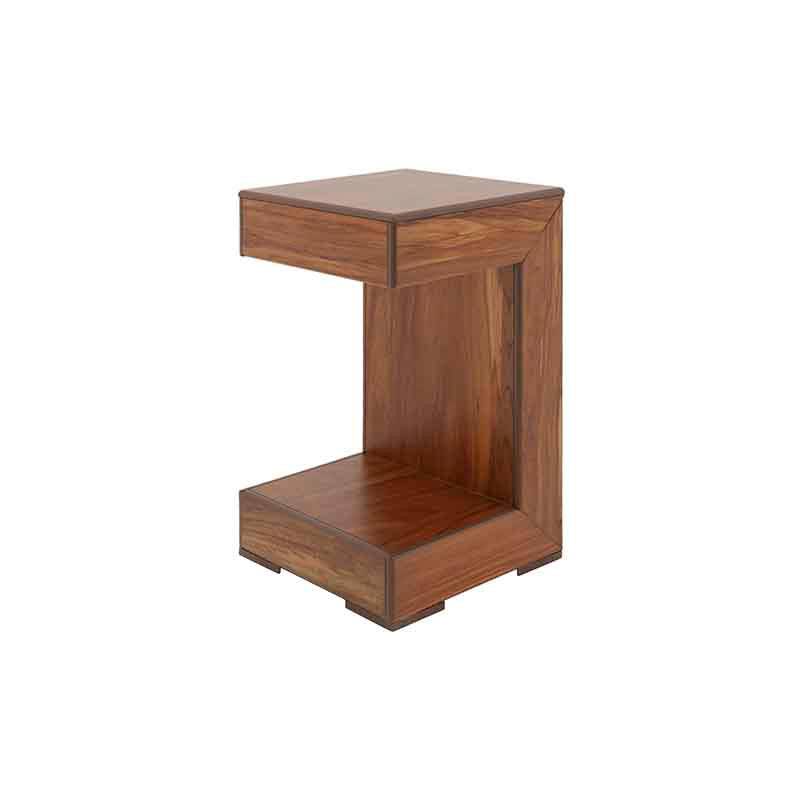 Mesa lateral Tabachin de madera de tzalam con acabado en chapa de color claro, tamaño 35x62x35 cm.