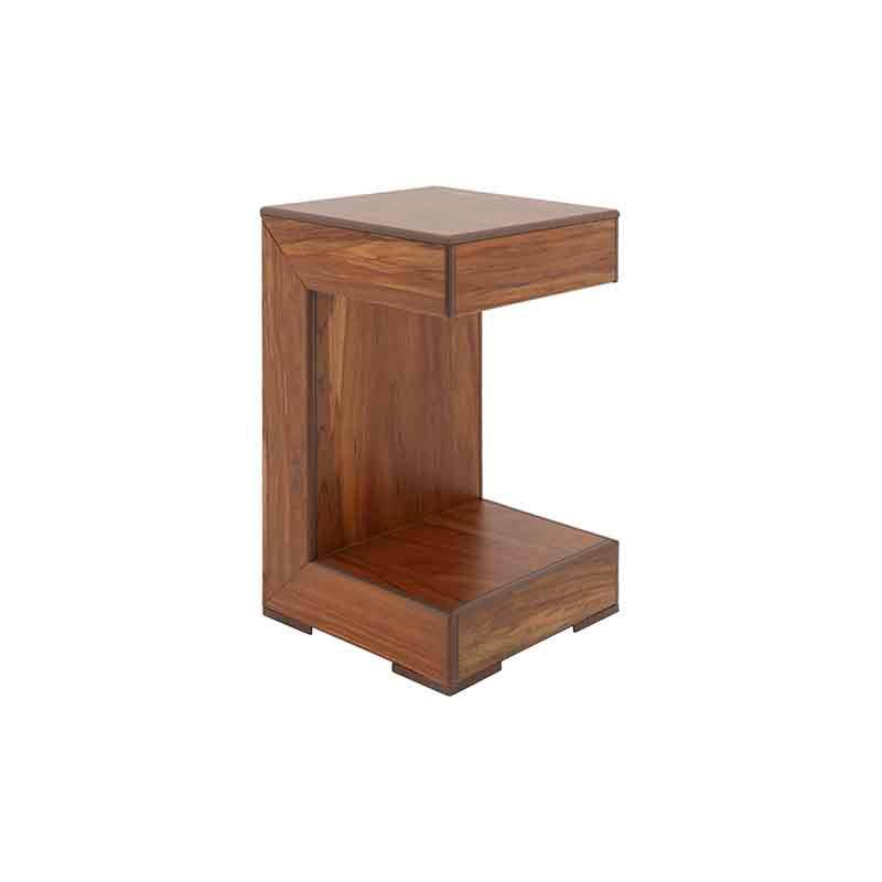 Mesa lateral Tabachin de madera de tzalam en acabado claro, con dimensiones de 35x62x35 cm, deurope.com.mx.