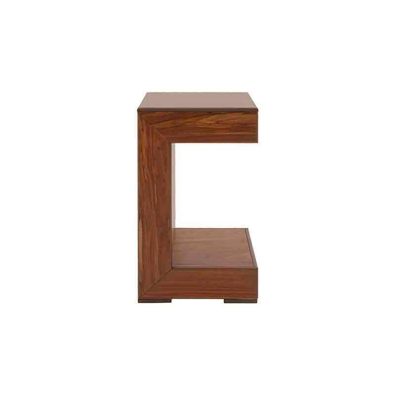 Mesa lateral Tabachin de madera de tzalam, superficie clara, con dimensiones de 35x62x35 cm, diseño natural y elegante.