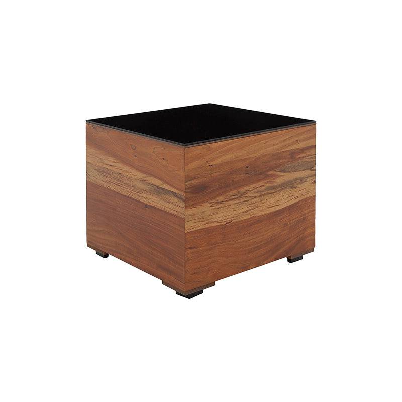 Mesa lateral Abudabi de Tzalam y chapa en color café claro y negro, con dimensiones de 50x43x50 cm, deorable y moderna.