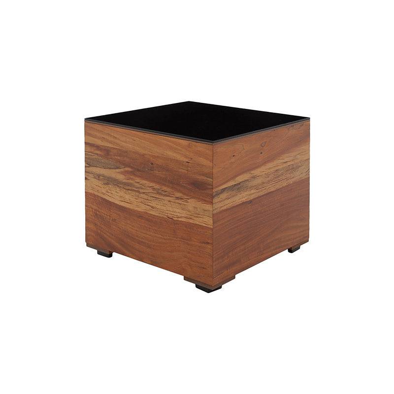 Mesa lateral Abudabi de madera de Tzalam, con acabado en color café claro y negro, de 50x43x50 cm.