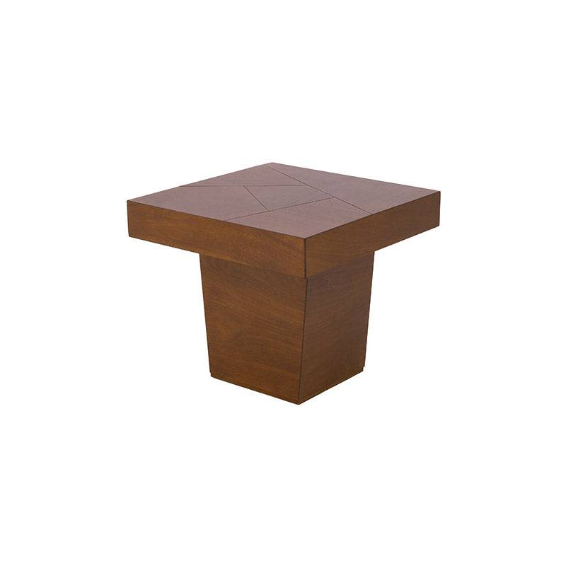 Mesa lateral Quetzal deurope.com.mx en madera de okumé con acabado en chapa, frente de 60 cm, altura de 52 cm y fondo de 60 cm.