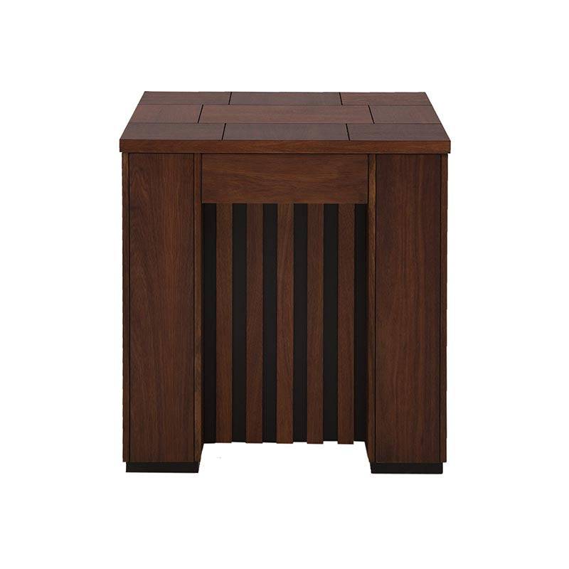 Mesa lateral Bourbon de madera de pino con acabado en estufada, tamaño 60x64x60 cm, de la marca deurope.com.mx.