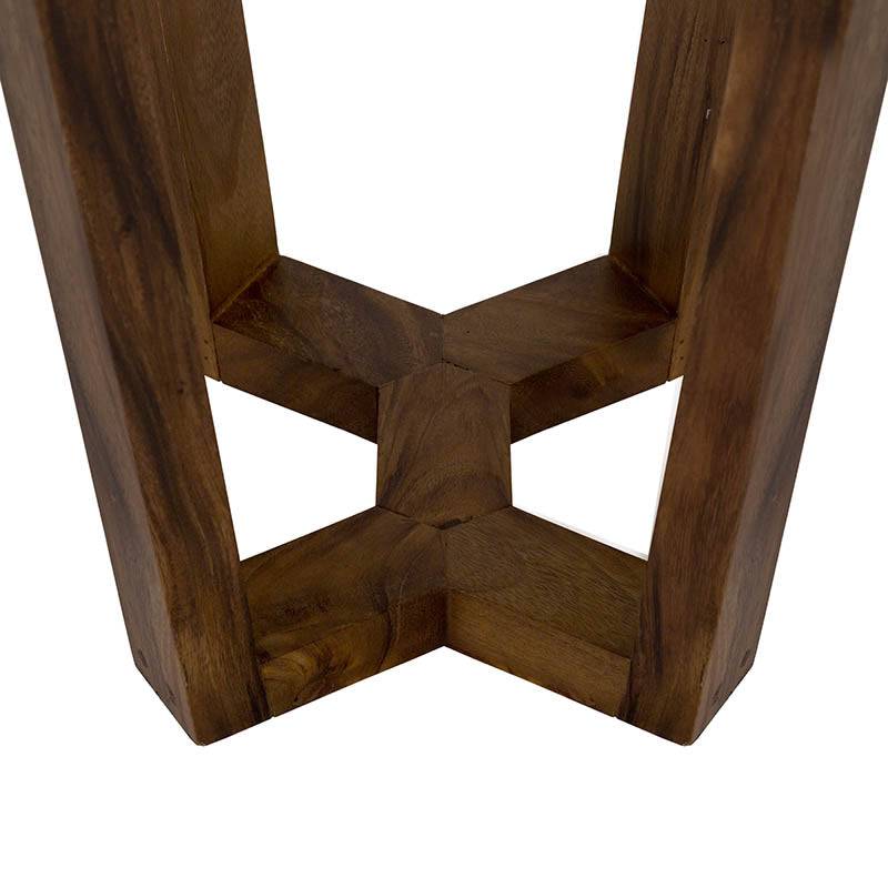 Mesa lateral Montecarlo de deurope.com.mx, con superficie de madera y estructura metálica moderna.