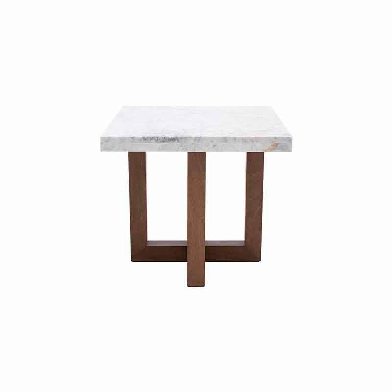 Mesa lateral Kaori de Nogal con tapa de mármol veneciano, dimensiones 60x54x60 cm, de estructura moderna y elegante.