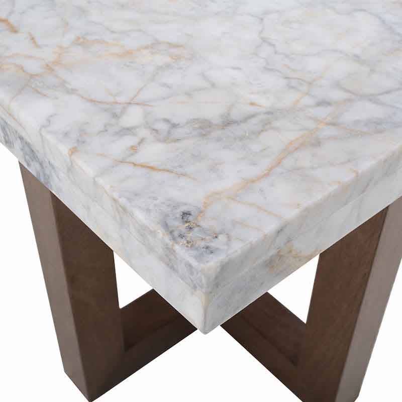 Mesa lateral Kaori de madera con superficie de mármol veneciano, dimensiones 60x54x60 cm, diseño elegante y moderno.