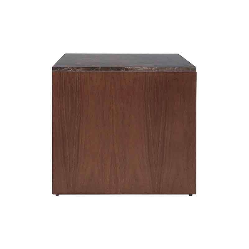 Mesa lateral Berne de madera de nogal con tapa de mármol gris, tamaño 60x57x60 cm, de diseño elegante y moderno.