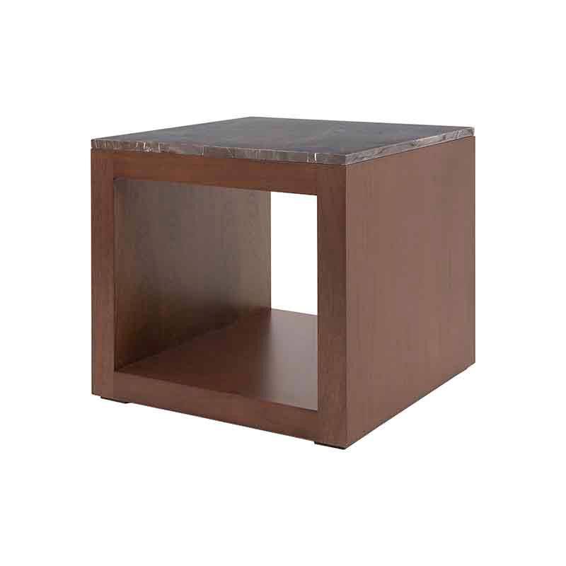 Mesa lateral Berne de madera con acabado en nogal y cubierta de mármol en color gris, de 60x57x60 cm.