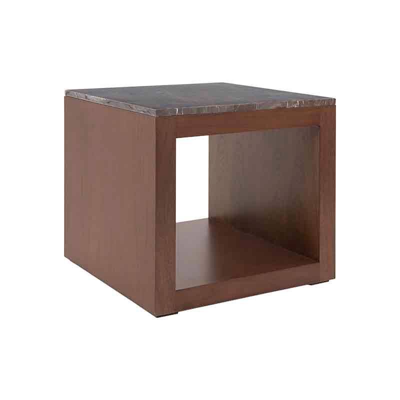 Mesa lateral Berne de madera de nogal y chapa con superficie de mármol en color gris, tamaño 60x57x60 cm.