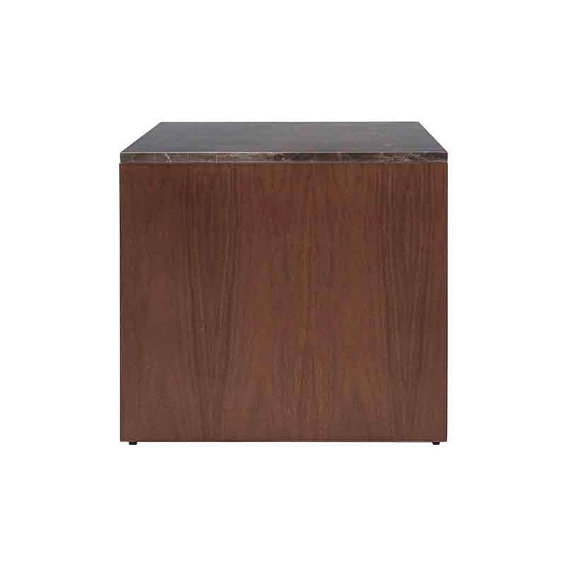 Mesa lateral Berne de madera nogal con acabado gris y superficie de mármol, tamaño 60x57x60 cm, de deurope.com.mx.