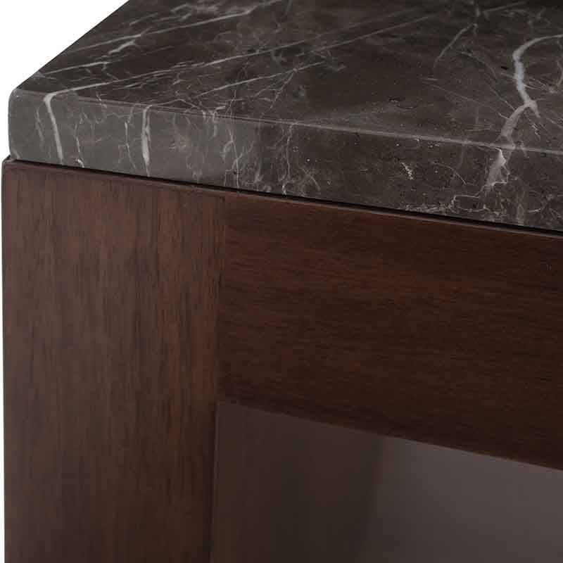 Mesa lateral Berne de madera de nogal con acabado gris y tapa de mármol, tamaño 60x57x60 cm, deurope.com.mx